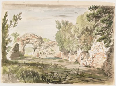 Paysage avec arbres, ruine et trois figures - Carlo Labruzzi